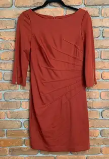 Jessica Howard Sheath Dress Pleats Side Knee Length Burnt Orange‎ Size 4 Petite