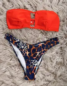New Orange Bandeau Top Leopard High-Leg Bikini Sets