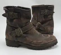Freebird By Steven Black brown Distressed Biker Combat Moto Boots size 9