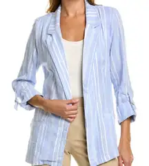 Ellen Tracy‎ Roll Tab Linen Blazer Blue White Stripped sz M Coastal Nautical