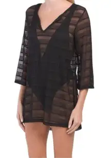 Jordan Taylor Women's V Neck Mesh Tunic Swim Cover Up Black Size S Made In USA