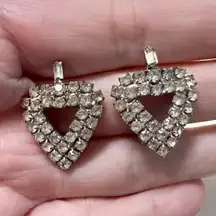 Lisner Vintage 1950's  Triangle V Rhinestone Dressy Silver Tone Clip On Earrings