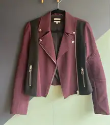 Wilfred Montesson Crepe Moto Jacket Sz 2, Maroon/Black Colorblock EUC