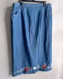 Denim&Co Retro Embroidered Pencil Skirt 37” Long with Pockets 1X