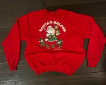 Vintage 90s “Santa’s Helper” Christmas Sweatshirt Jerzees Made in USA Red Crewneck Holiday Pullover