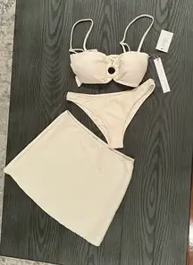 House of Harlow 1960 ribbed Cream 3 piece bikini Set