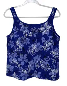 L.L.Bean Floral Swim Tankini Top Swimsuit Blue White Casual‎ Comfort Size 22