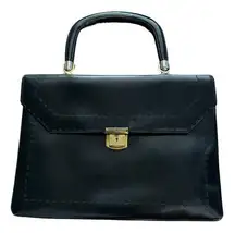 Vintage 1960's Black Basic Simple Leather Handbag metal hardware