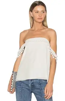Cami NYC‎ 100% Silk White Carly Pom Pom Off Shoulder Tank Women’s XS