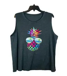 Tropical Pineapple Beach Sunglasses Tank Top Gray Colorful Women Plus Size 2XL