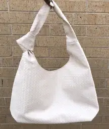 White beige faux leather shoulder hand hobo slouchy bag purse knot strap woven boho hippie gypsy #coquette Measurement in pics
