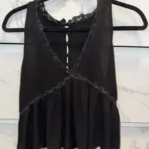 Kendall & Kylie black Lace Trim Ruffle Deep V-neck Babydoll Tank Top Size M