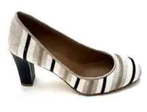 Talbots Striped Taupe & Black Textile/Leather Slip On Heels Pumps