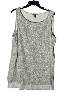 Eileen Fisher Women's Shirt Size Large Boatneck Crepe Tank Cream Black #CC1-2