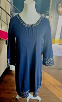 Boden Venice Sweater Dress‎ Navy Wool Blend Embroidered Ribbon Size U.S.  8R