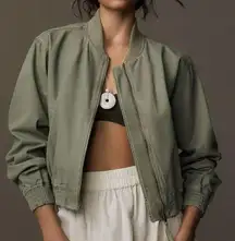 ANTHROPOLOGIE PILCRO Green Canvas Cropped Bomber Jacket Size Medium‎