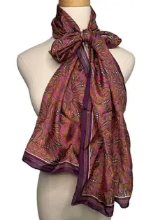 Vintage 100% silk dragon print scarf handmade rolled edge extra long XL 25x78"