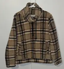 Marissa Olivia Plaid Sherpa Pullover Jacket w Pockets Women’s S Small