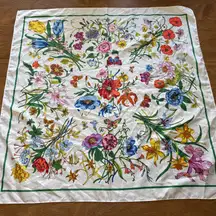 Floral Square Polyester Scarf Cottagecore Vintage Feminine Flower Garden Retro