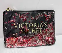 VICTORIA'S SECRET BLACK SEQUIN CLIP ON‎ MINI BAG MAKEUP COSMETIC PENCIL POUCH
