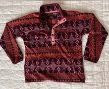 Burton Pink, Red & Purple Patterned Fleece Quarter Button Up Sweatshirt - L