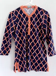 J Mclaughlin‎ Top Womens Small Blue Orange Catalina Cloth Tunic Career Stretch