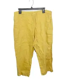 Jams World  Pants 100% Linen Cropped Pant Elastic Drawstring Waist Citron Small