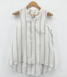 CP Shades‎ Linen Striped Sleeveless Top Oversized XS Button Up Tank Bohemian