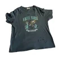 The Post Freebird Distressed Over Sized Tee Shirt Size M/L Blue Unisex
