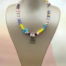 Vintage cat pendant new beaded artisan necklace