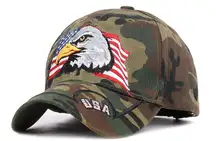 Handmade USA Bald Eagle w/ American Flag Camo, Dad Style Military Army Baseball Cap, Hat