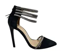 L.A.M.B. Suede Stiletto Studded Ankle Strap Heels in Black Size 81/2