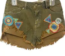 Chaser Embroidered Brown Denim Shorts NWT