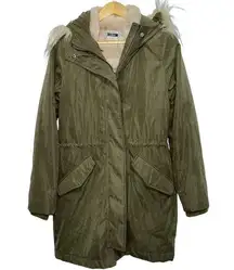 Abercrombie & Fitch Ultra Parka Jacket Green Tan Faux Fur Winter Ski Coat Size M