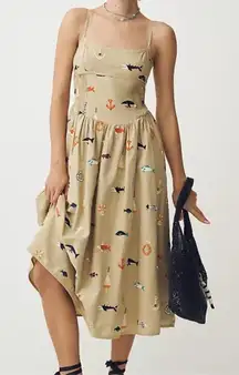 ANTHROPOLOGIE Maeve Sleeveless Square-Neck Drop-Waist Midi Dress