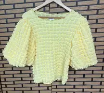 &merci Pale Yellow Textured Bubble Sleeve Blouse Size Medium‎