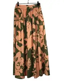 Boutique  New Collection Green & Pink Floral Maxi Skirt S