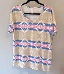 HoneyMe Medium Aztec/Southwestern Print Short Sleeve Top NWOT