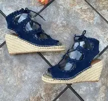 Sole Society Amethyst Navy Lace Up Espadrille Wedges Sz 6