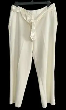 Emma James Creamy White Dress Capris 12S Poly Linen Satin Belt   Pockets EUC