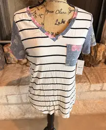 Signature Studio Striped Tee with Floral Accents