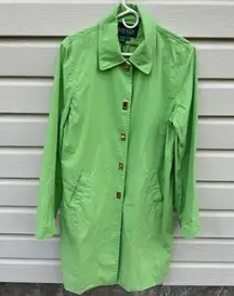 Lauren Ralph Lauren Women's Lime Green Trench Coat Gold Button Down Size Large