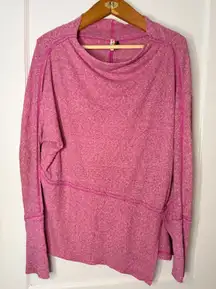 Free People Pink Ribbed Asymmetrical Cowl Neck Long Sleeve Top Women's XS