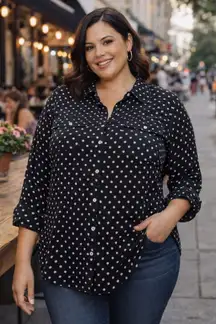 NWT Elementz Black White Polka Dot Button Up Shirt Plus Size 3X