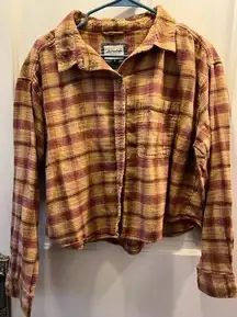 American Eagle  distressed Oversized Cropped Flannel