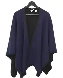 The Cashmere Project Navy Blue Black Trim Open Front Poncho Wrap Cape Shawl OS
