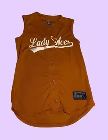 Orange ‘Lady Aces’ Softball Uniform Button Up  Tank Top Sleeveless Jersey 🔥