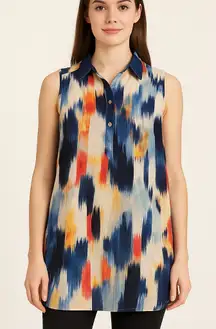 For Cynthia Sleeveless Linen Blend Tunic Size Large EUC