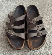 Birkenstock Triple Strap Brown Leather Sandals Women's Size 8 - 8.5 Med / Narrow