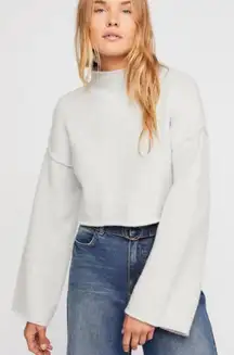 Lost in A Forest Sweater Heather Light Gray Cropped Mock Neck XS